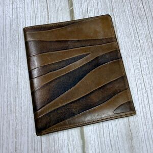 Vintage BOSCA Brown Leather Animal Print Bifold Wallet Men’s Zebra Embossed